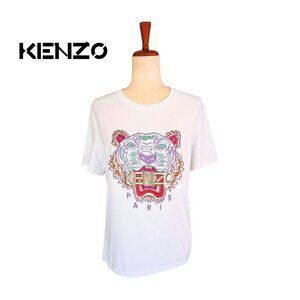 KENZO Paris Unisex White Short Sleeve Cotton tiger T-Shirt Size Medium
